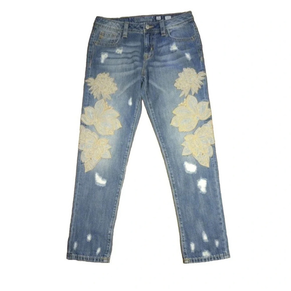 Miss Me Boyfriend Ankle Jeans Mid-rise Womens 26 Floral Embroidered New - Picture 1 of 9